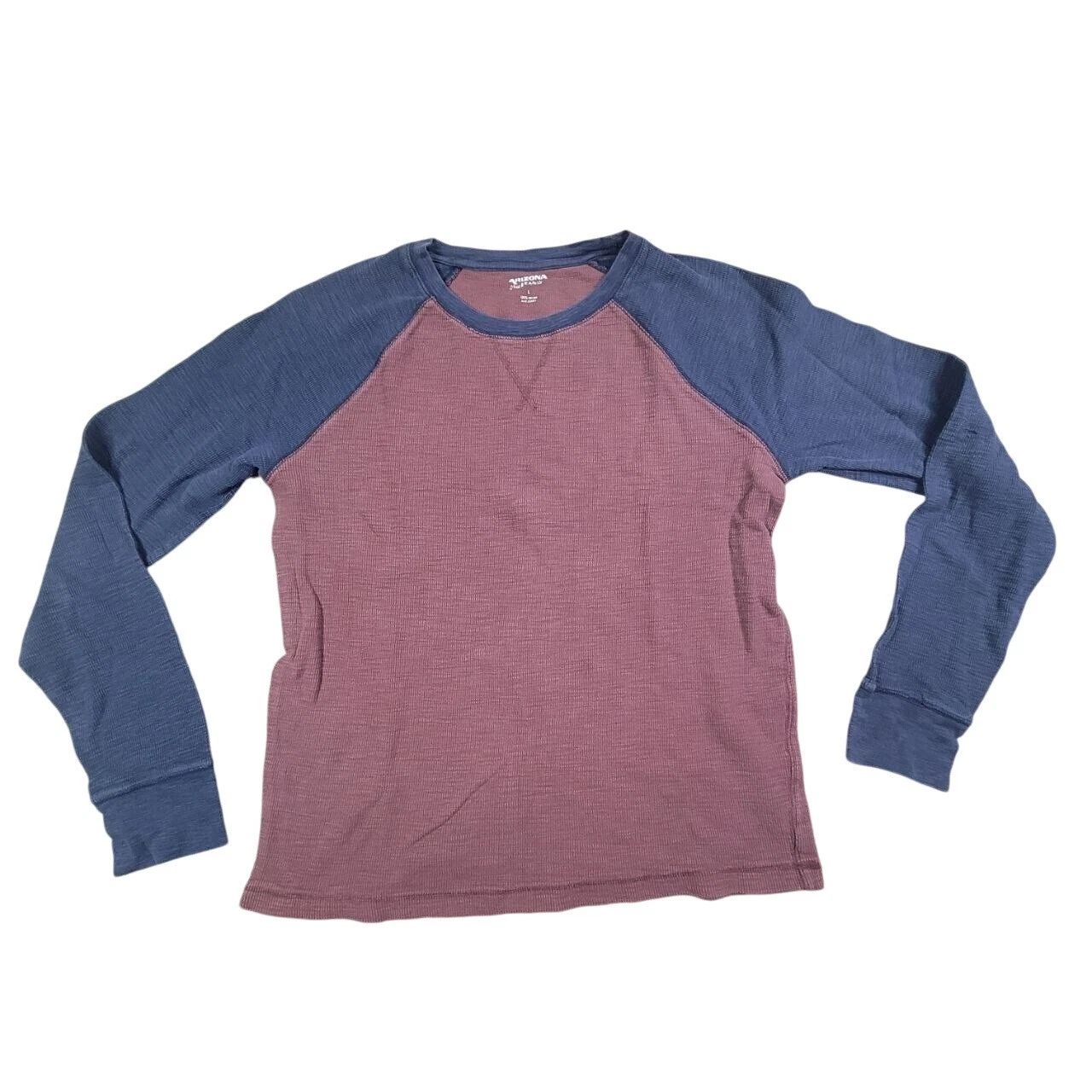 Arizona Jean T-Shirt Mens Large Red Blue 100% Cotton Knit Raglan Sleeve Pullover