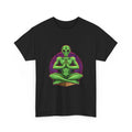 Meditating Alien Tee | Cosmic Yoga, Green Extraterrestrial Graphic, Cool Shirt