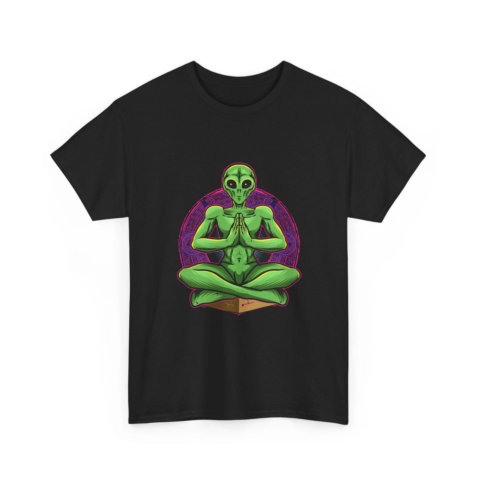 Meditating Alien Tee | Cosmic Yoga, Green Extraterrestrial Graphic, Cool Shirt