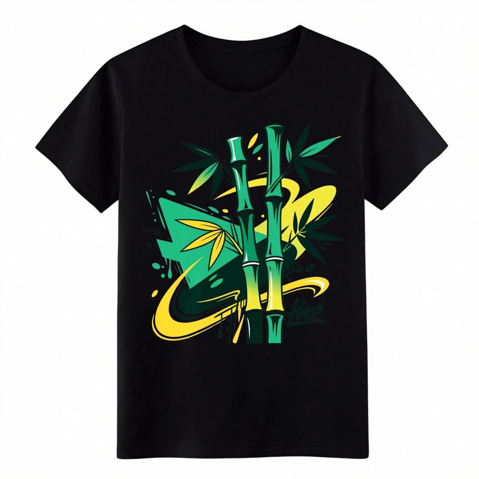 Urban Street Art Bamboo Print T-Shirt, Modern Graffiti Bamboo Graphic Cotton Tee