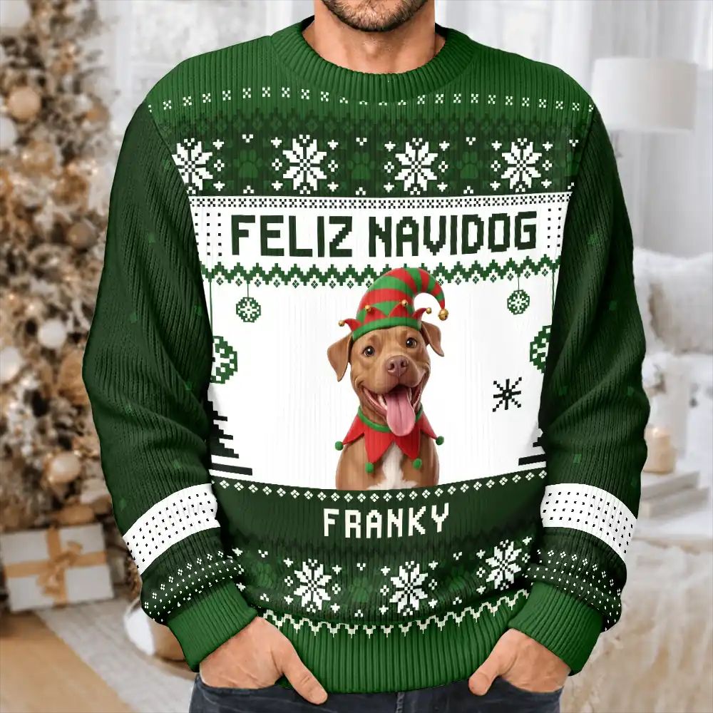 Christmas Gift For Pet Lovers - Personalized Custom Photo Cartoon Pet Portrait Unisex Ugly Sweater