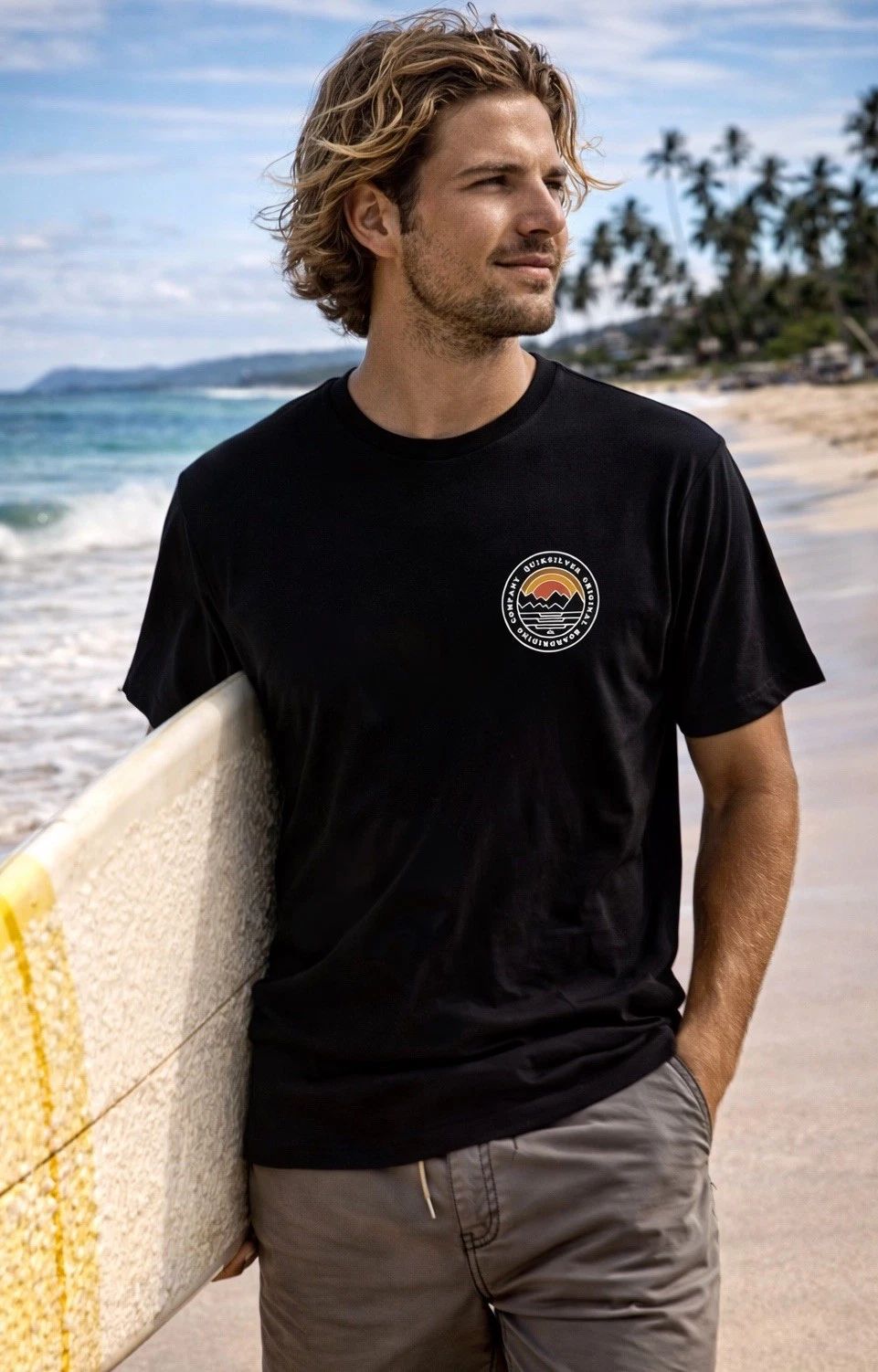 Quiksilver Logo T-Shirt Men’s Large Black Surf Graphic Cotton Tee New With Tags