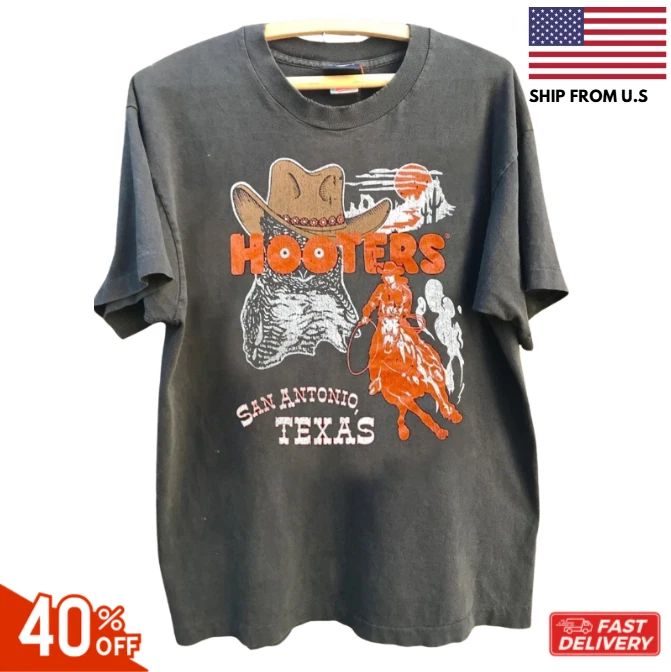 Hooters Cowboy rare design Charcoal Unisex T shirt vtg tee NH17822 reprint sale