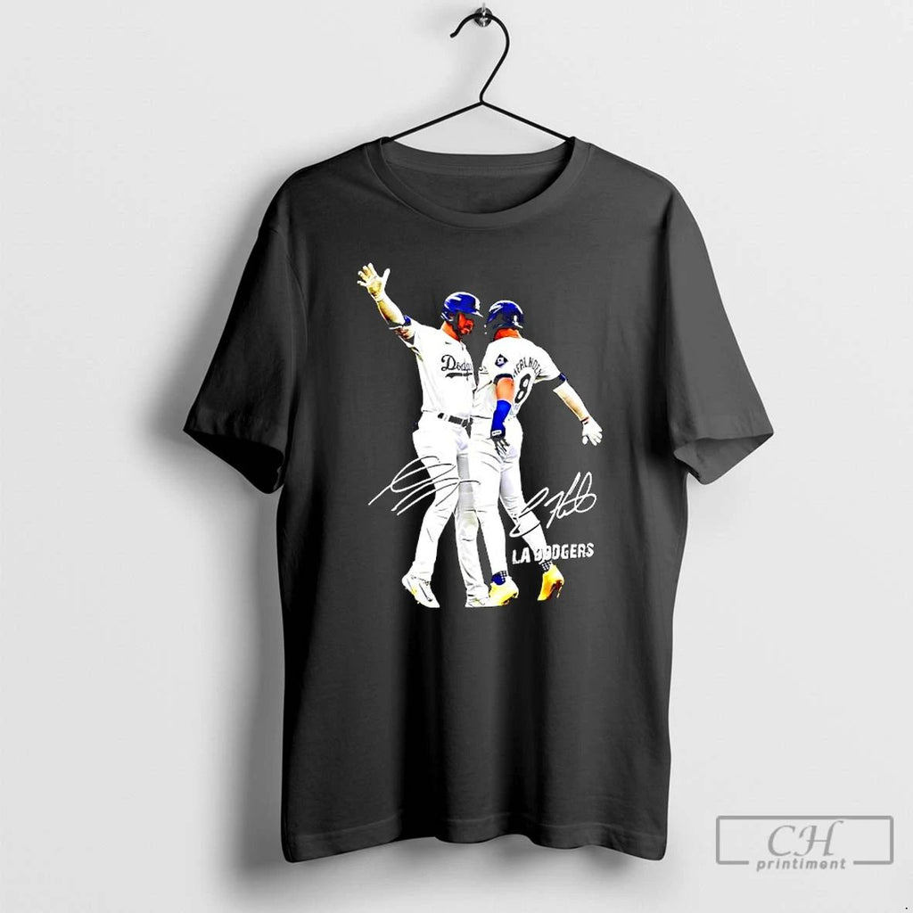 Premium Kike Hernandez And Gavin Lux Funny Celebartion Los Angeles Baseball Signatures T Shirts