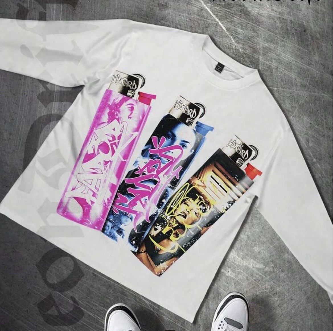 Hazard Graffiti Spray Can Graphic White Long Sleeve T-Shirt Men’s