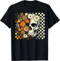 Checkered Boho Floral Skull Halloween Girl Women T-Shirt unisex T-Shirt