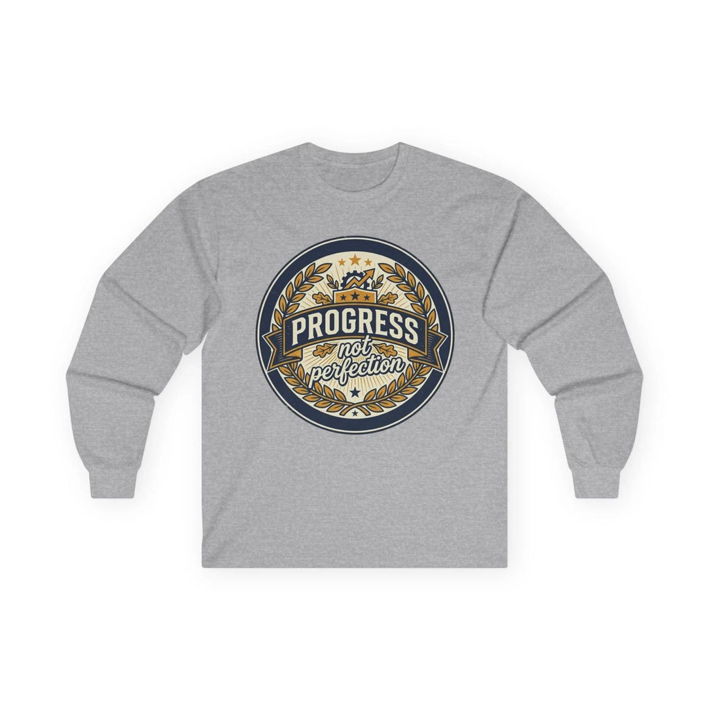 Progress Not Perfection long sleeve tee | Motivational emblem design