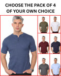 Mens Henley T-shirt Plain Waffle Knit Casual Thin Top - Pack of 4 (2310)