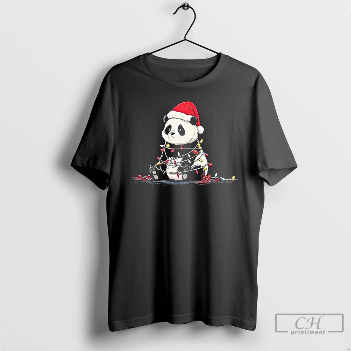 Premium Panda Christmas Graphics Animal Lights Lover T Shirts