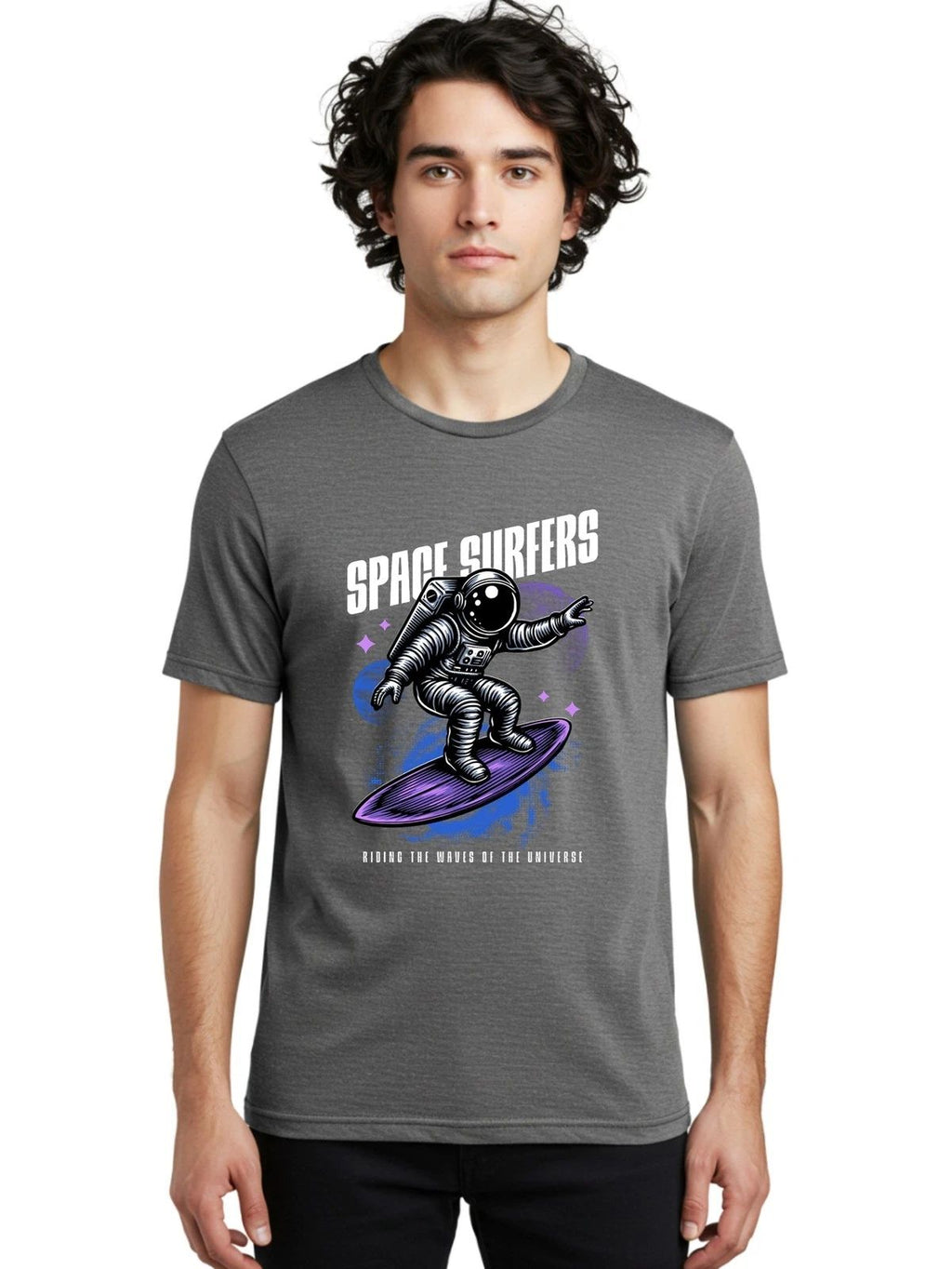 Space-Surfers Mens Graphic Tee,100% Cotton,Casual Summer Wear