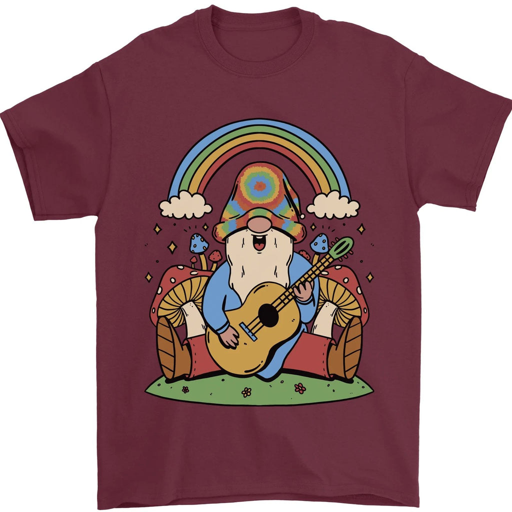 Trippy Guitar Hippy Gnome Magic Mushrooms Mens T-Shirt 100% Cotton