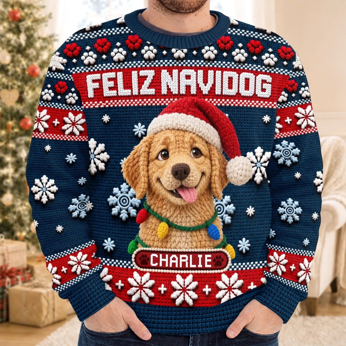 Custom Pet Photo Santa Hat Christmas Gifts For Dog Cat Lovers - Personalized Ugly Sweatshirt