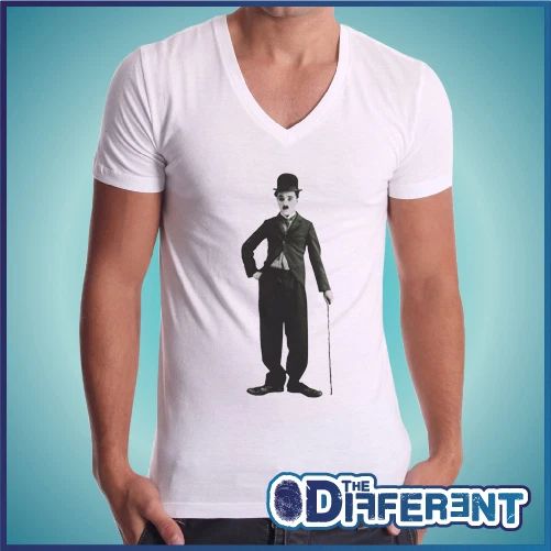T-shirt V Neck Charlie Chaplin Cane Mustache The Happiness Is Have My-Shirt New