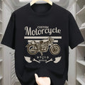 Casual Round Neck T-shirt With Motorcycle Pattern, Geometric Pattern, Short Slee