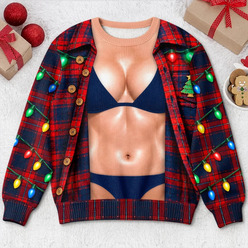 Custom Cheeky Body Illusion Christmas Party Gift For Couples - Personalized Ugly Sweatshirt