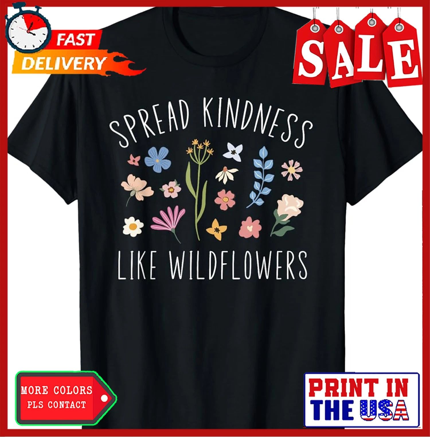 Spread Kindness Like Wildflowers Women's Boho Inspirational T-Shirt
