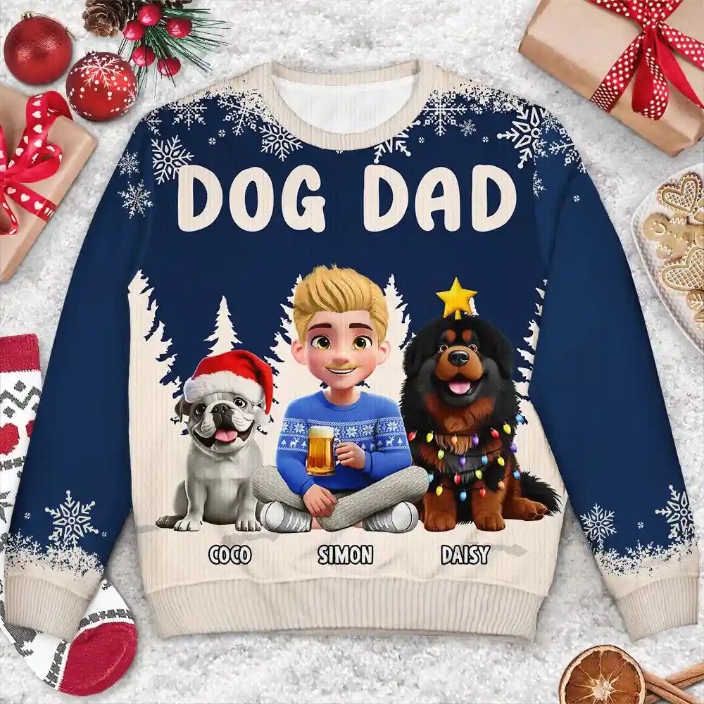 Dog Mom Mum 3D Effect White Trees - Personalized Unisex Ugly Sweater