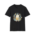 Penguin Floral Watercolor Nature Black T-Shirt Cute Aesthetic Print Tee