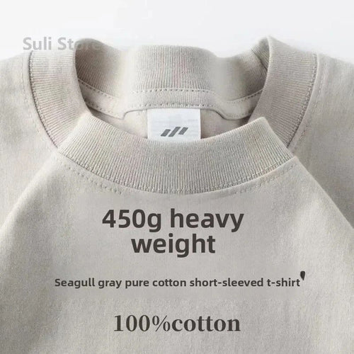 100% Cotton Heavyweight T-Shirt 450G Premium White Blank Tee Unisex Men's Summer