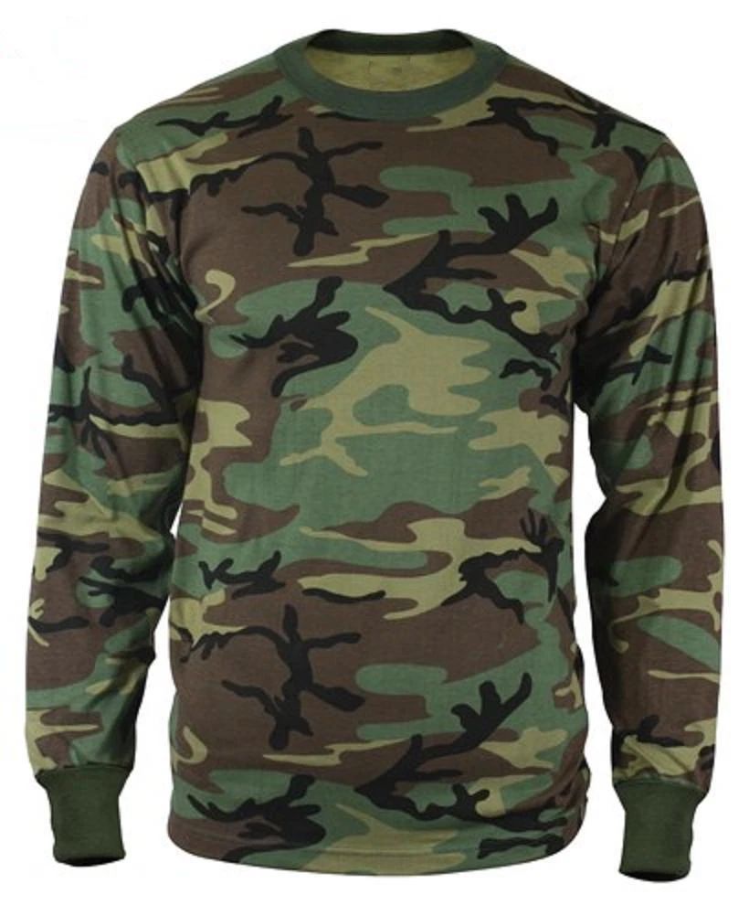 Traditional Woodland Camo LONG SLEEVE T-Shirt Army Hunting Camping Military L/S