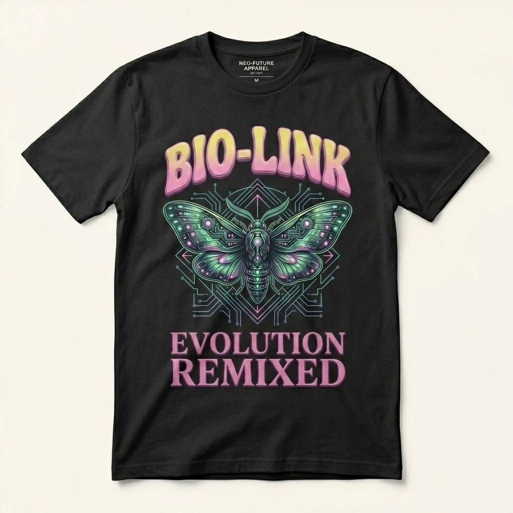 Bio-Link Evolution Remixed T-Shirt Cyberpunk Moth Techwear Futuristic Sci-Fi Tee