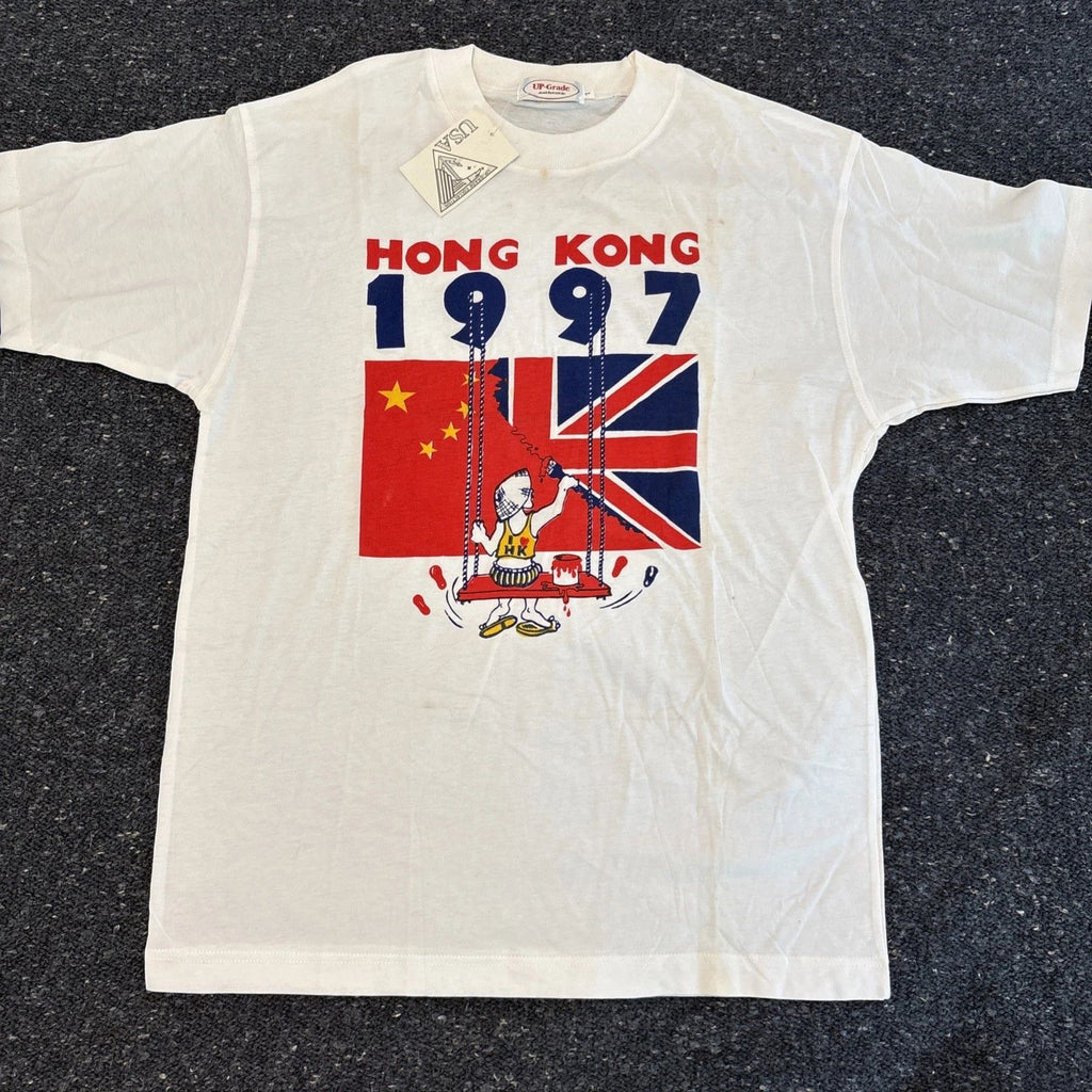 Vintage Dim Sum Shirts Hong Kong 1997 Shirt Mens Large White Flag Graphic Tee