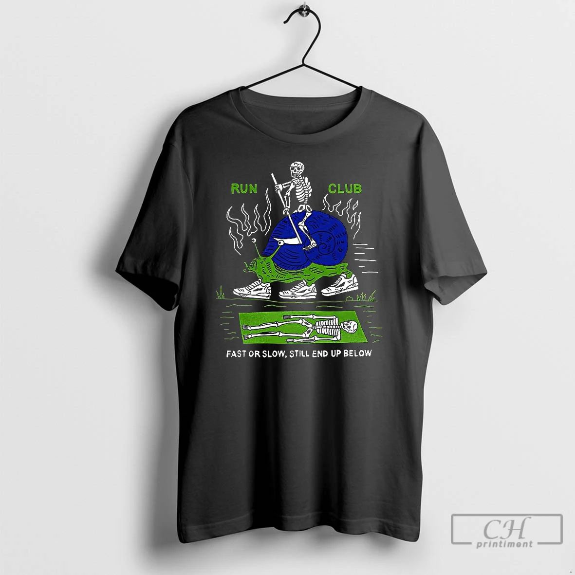 Premium Skeleton Riding A Snail Run Club Fast Or Slow Still End Uo Below