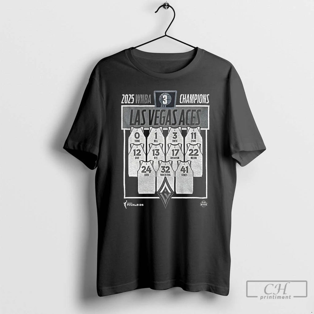 Classic Las Vegas Aces Basketball Stadium Essentials 2025 Wnba Finals Champions Jersey Roster T Shirts