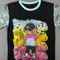 Vibes Men T-Shirt Cotton Blend Small Streetwear Graffiti Bear Comic Sleeve Black
