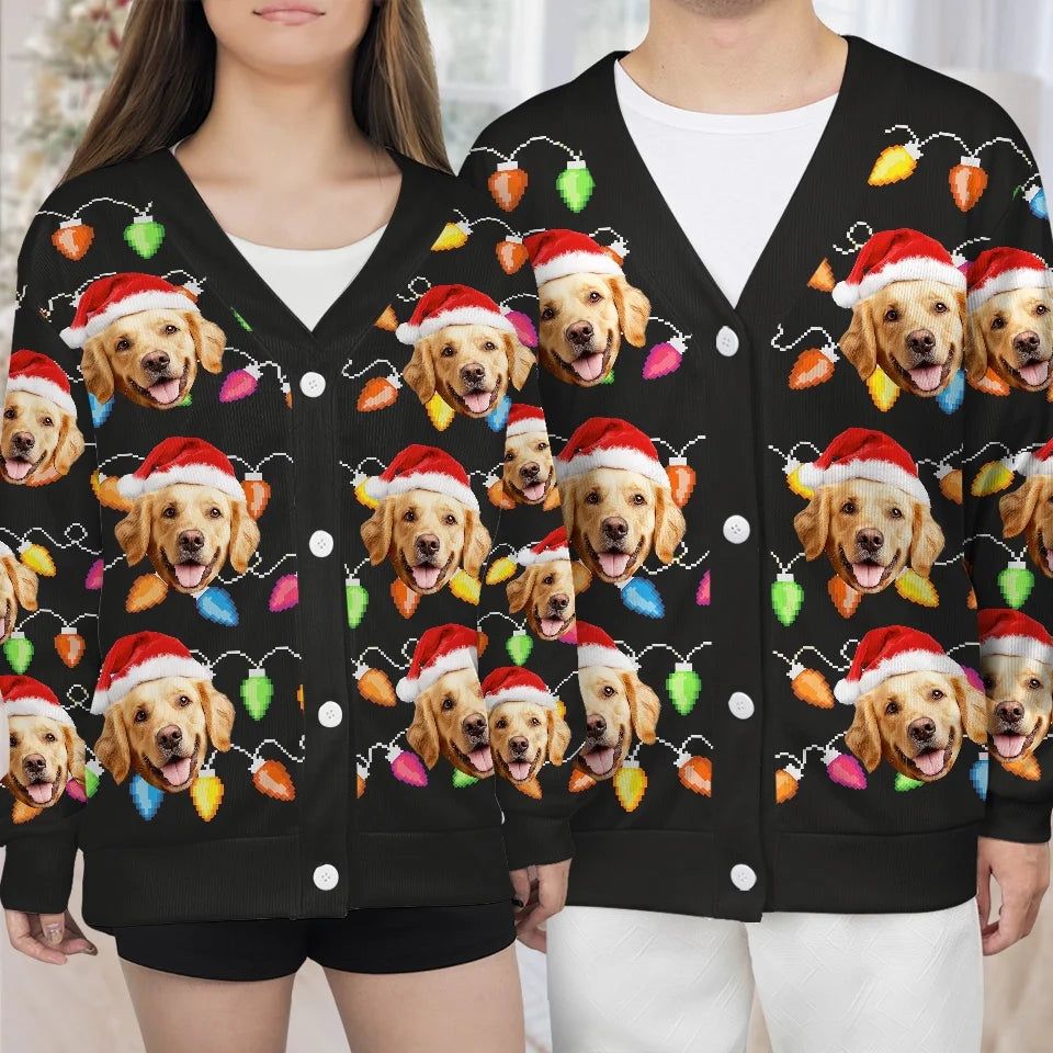 Custom Photo All Is Calm, All Is Pawsome - Dog & Cat Personalized Custom Ugly Christmas Cardigan - Christmas Gift For Dog Lovers