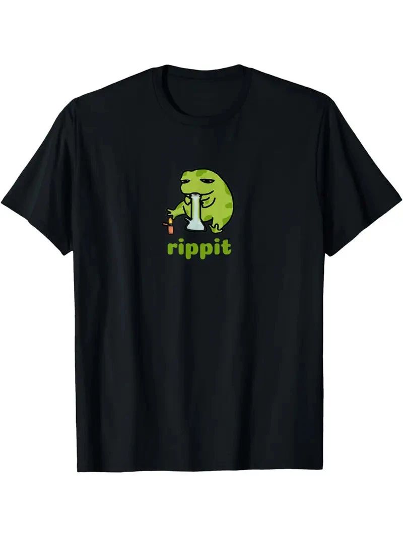 Men's Trendy Frog Graphic Tee - Soft Cotton, Black Crew Neck, Short-Sleeve with