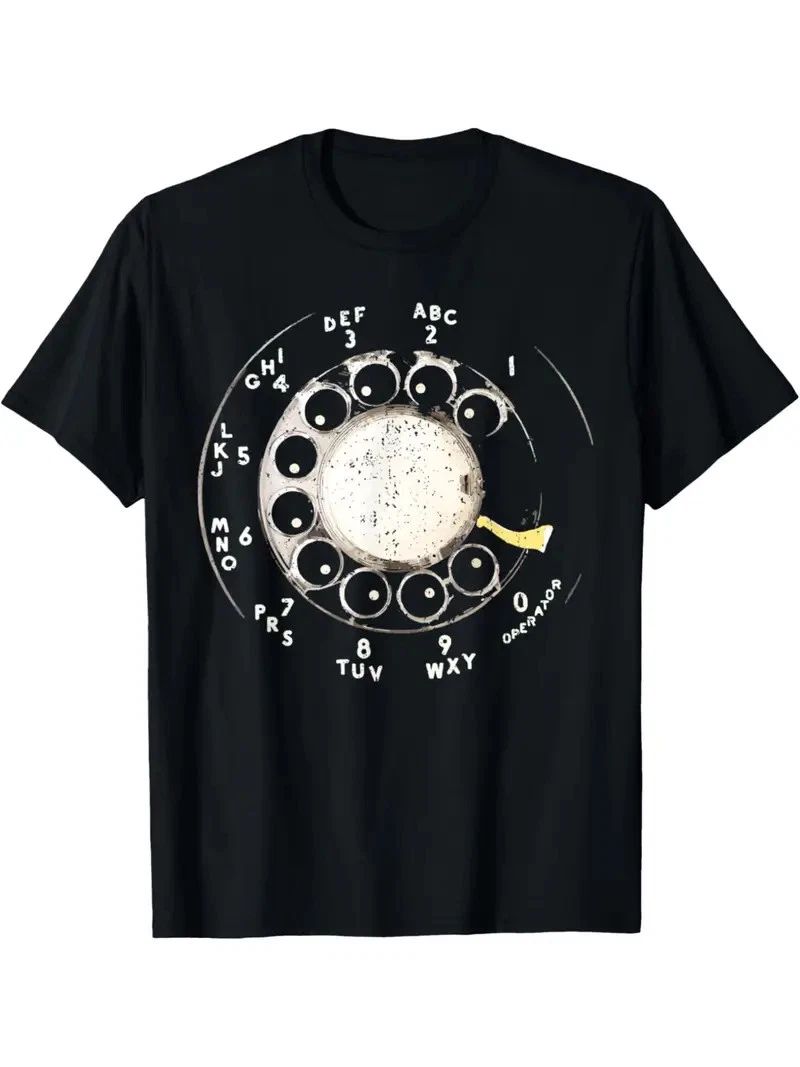 Men's retro rotary telephone dial pattern T-shirt - 100% cotton fiber, comfortab
