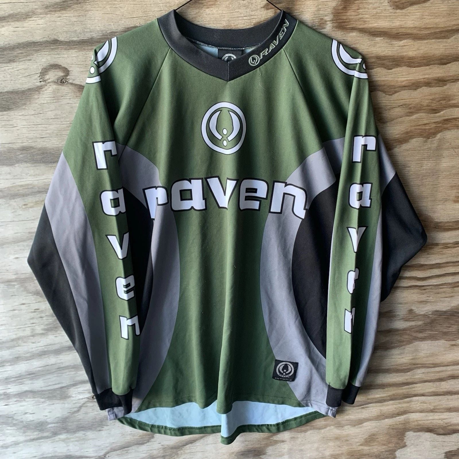 Vintage 90s Raven Paintball Jersey Shirt Black Green Size 2XL Made In USA Retro