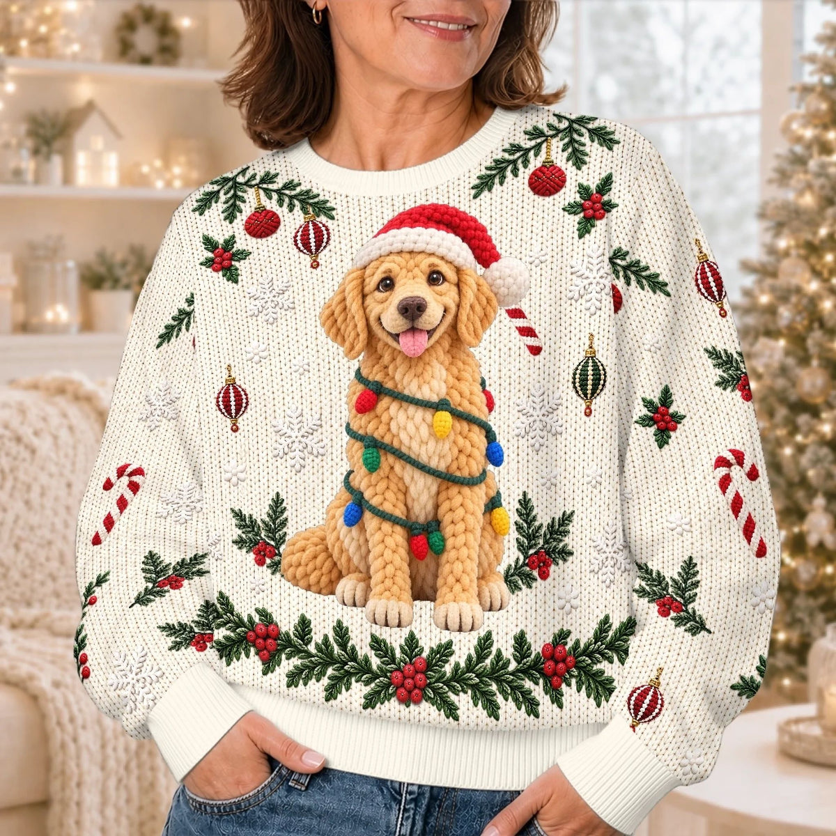 Custom Photo Crochet Pet Christmas Gifts For Dog Cat Lovers - Personalized Ugly Sweatshirt