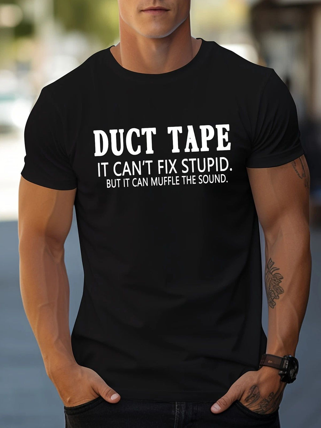 Duct Tape Can't Fix Stupid Graphic Tee - Funny Sarcastic Work Humor T-Shirt