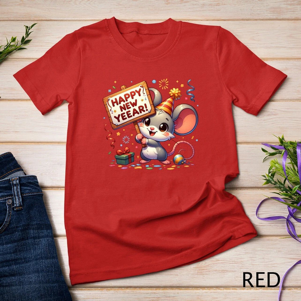Cute Mouse Welcomes New Year 2025 Funny T-shirt Unisex T-shirt