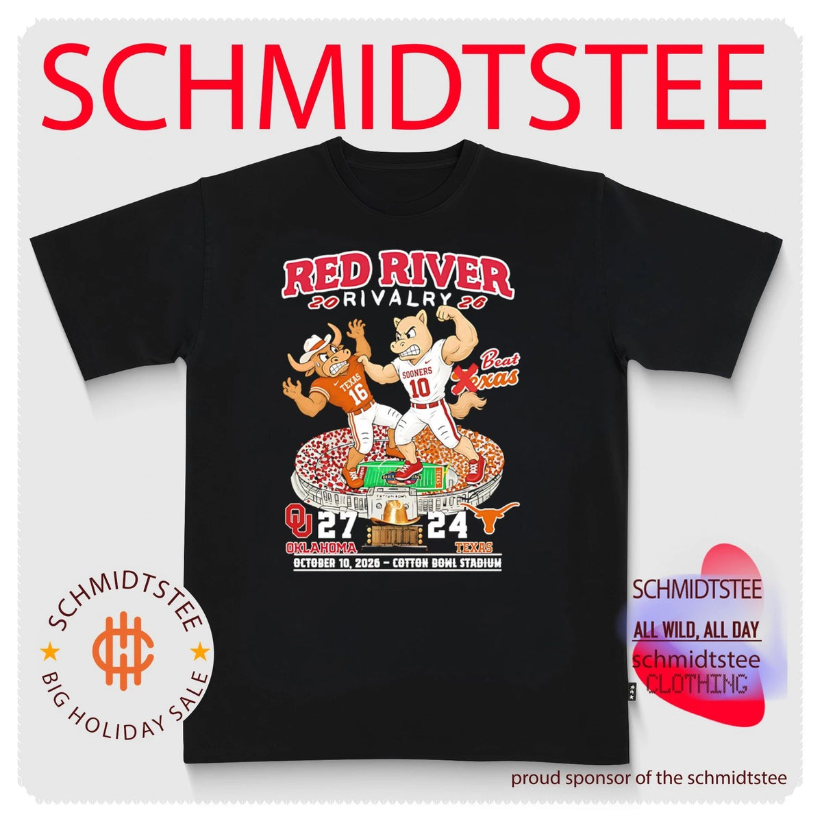 Oklahoma Sooners vs Texas Longhorn Golden Hat Trophy Champions 2026 mascot score 27-24 shirt