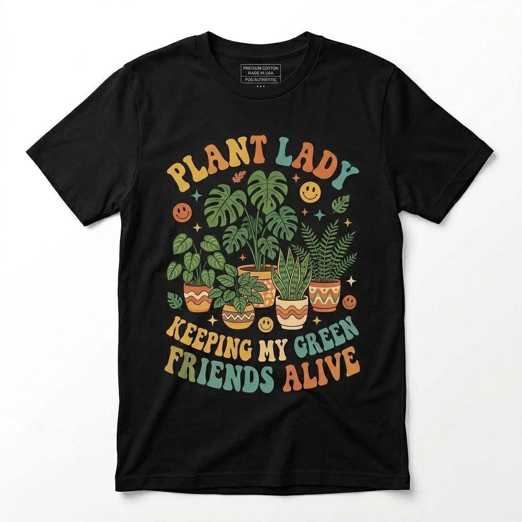 Plant Lady T-Shirt Keeping My Green Friends Alive Retro Gardening Gift Tee Shirt