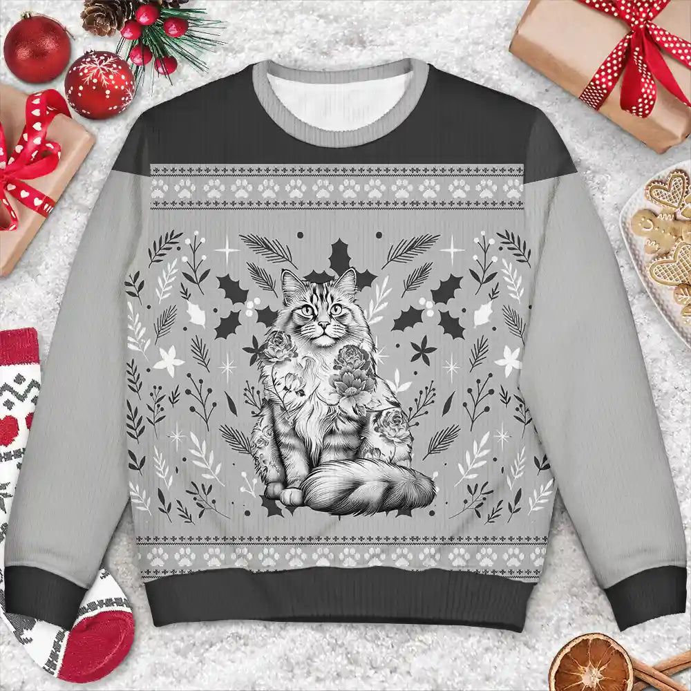 Chinoiserie Toile De Jouy Cat - Personalized Unisex Ugly Sweater