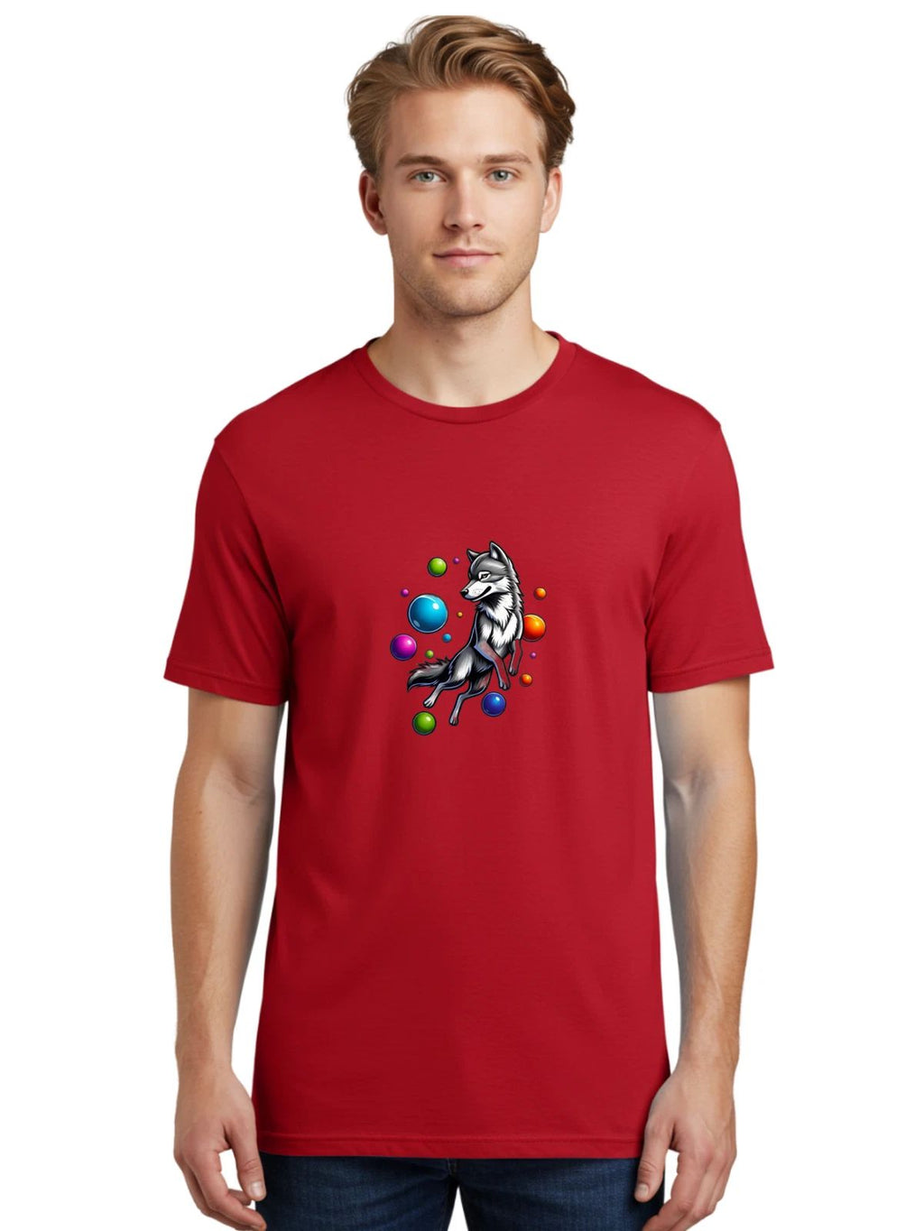 Wolf-With-Bubbles Mens Graphic Tee, 100% Cotton, Casual Summer Wear