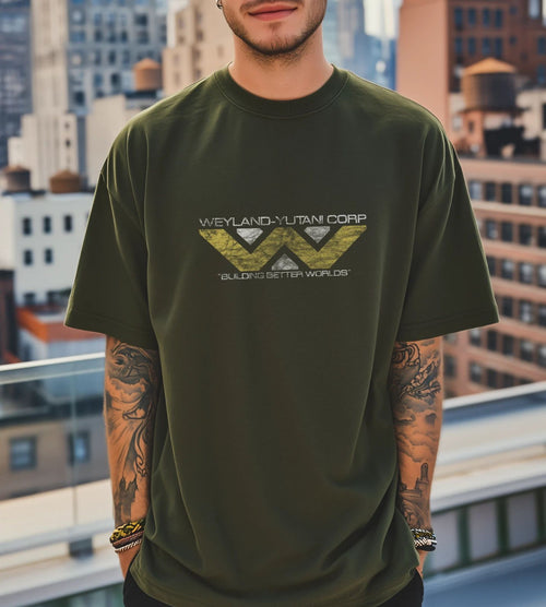 Alien Tshirt - Weyland-Yutani Corp Distressed Logo, Retro Sci-Fi Vintage Tee