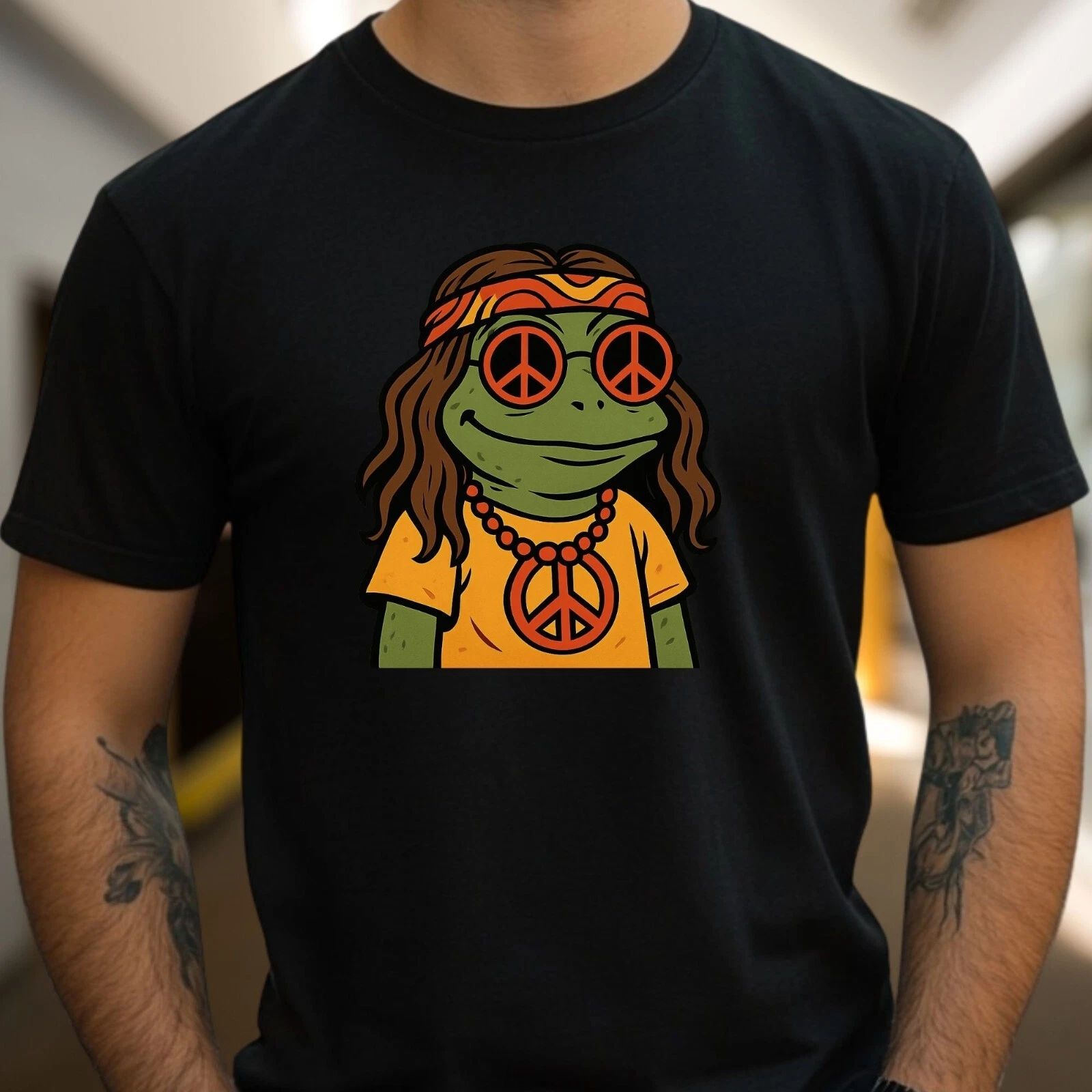 “Hippie Frog” Funny T-Shirt - Peace, Floral, Retro Style