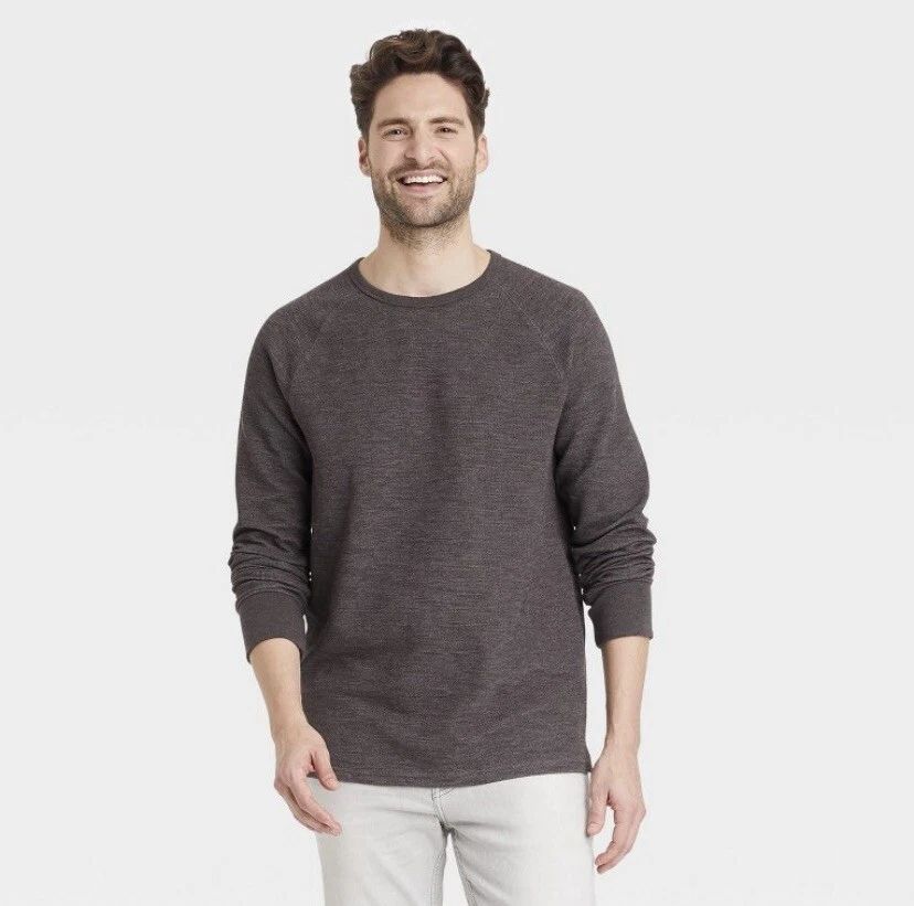 Men's Long Sleeve Textured Crewneck T-Shirt Goodfellow & Co Dark Brown Pullover