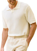 Men's Cotton Knit Polo Shirt - Textured Short Sleeve - Casual Summer Beach Top