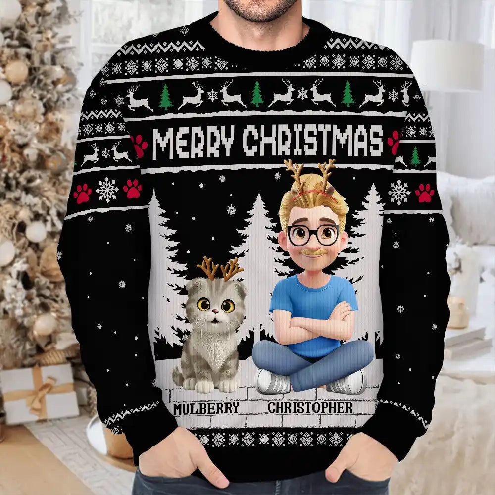 3D Effect Meowy Catmas - Personalized Unisex Ugly Sweater