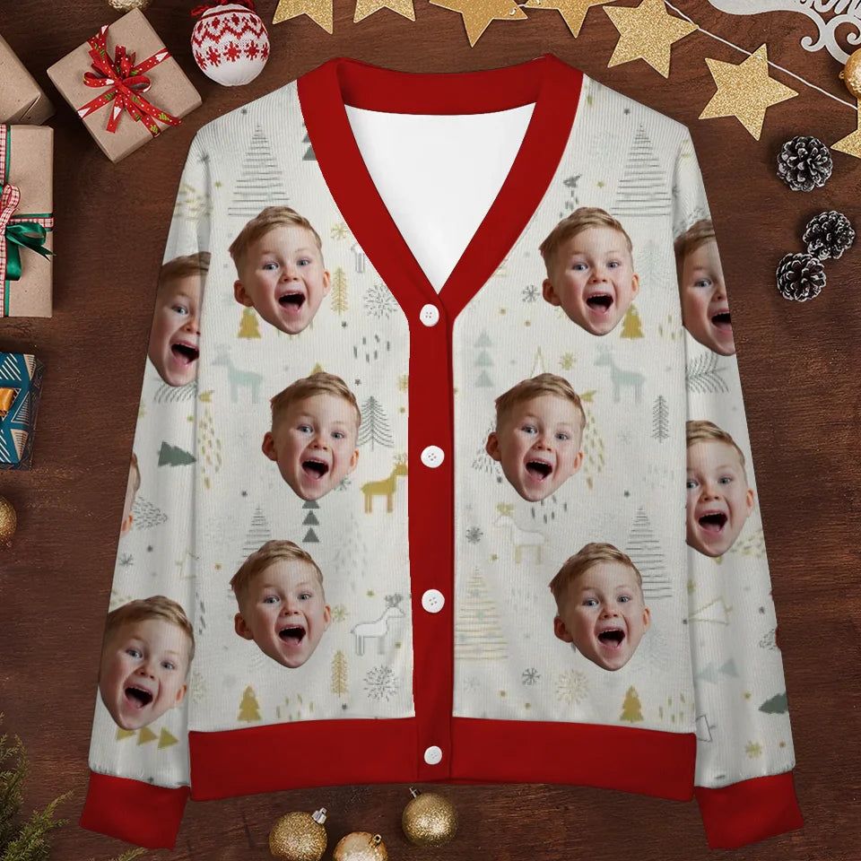 Custom Photo Christmas Adds To The Warmth Of Family Love - Family Personalized Custom Ugly Christmas Cardigan - Christmas Gift For Family
