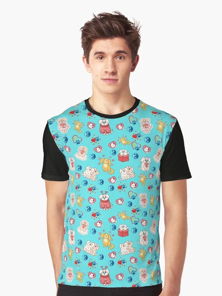 Cute Dog Pattern With Jade Background Graphic T-Shirt,dog lover shirts, gifts fo