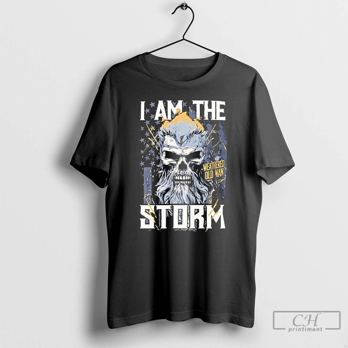 Classic Weathered Old Man I Am The Storm Skull