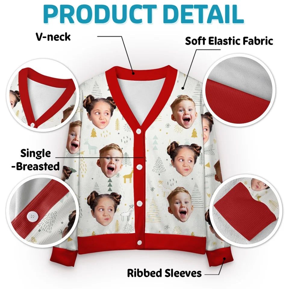 Custom Photo Christmas Adds To The Warmth Of Family Love - Family Personalized Custom Ugly Christmas Cardigan - Christmas Gift For Family