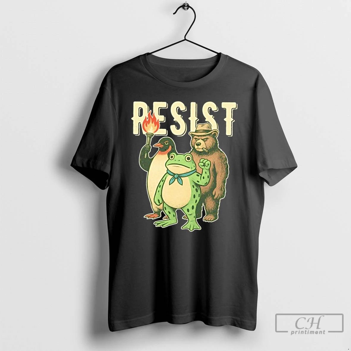Classic Resist Penguin And Frog And Bear T Shirts